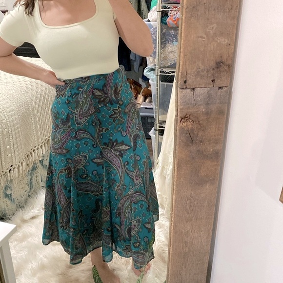 Coldwater Creek turquoise floral maxi skirt size petite extra small - Picture 3 of 8